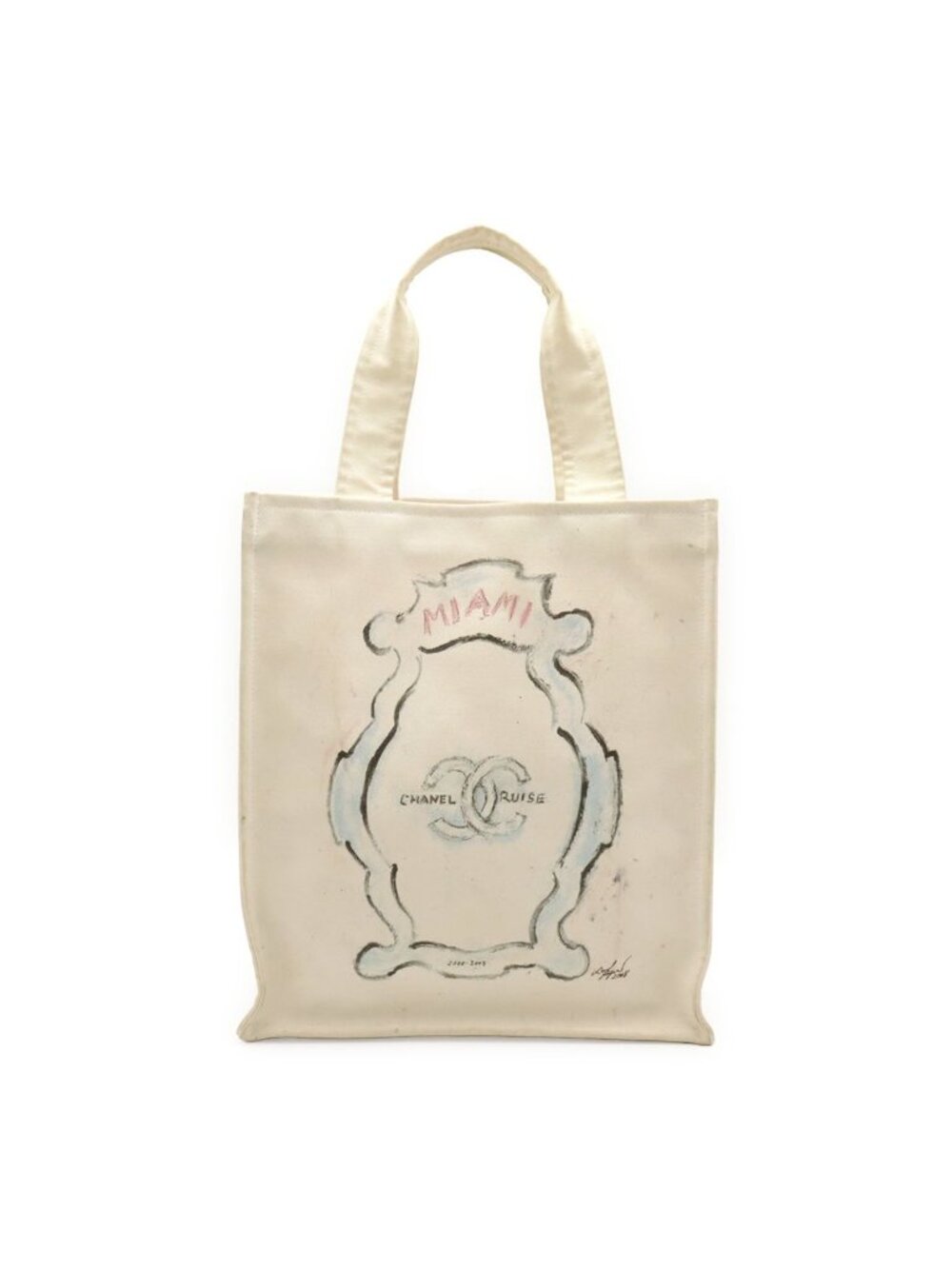 Chanel Cruise Line CC Logo Miami Tote Large Shoulder Bag Canvas Ivory